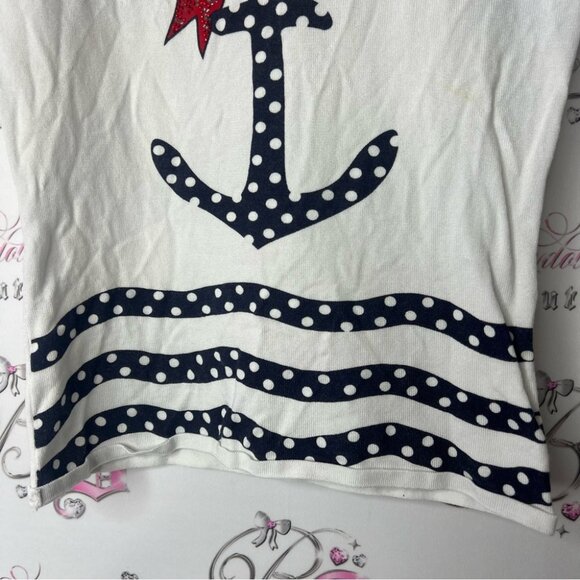 Leo guy tshirt sailor rhinestone White Tee with Black Anchor and Red Bow - Picture 3 of 8